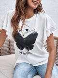 Butterfly Print Crew Neck Ruffle T-Shirt Shopvhs.com