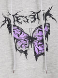 Butterfly Print Kangaroo Pocket Drawstring Hoodie Shopvhs.com