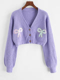 Button Up Bowknot Sequins Cropped Cardigan Shopvhs.com