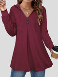 Button V-Neck Long Sleeve Hoody Shopvhs.com