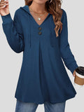 Button V-Neck Long Sleeve Hoody Shopvhs.com