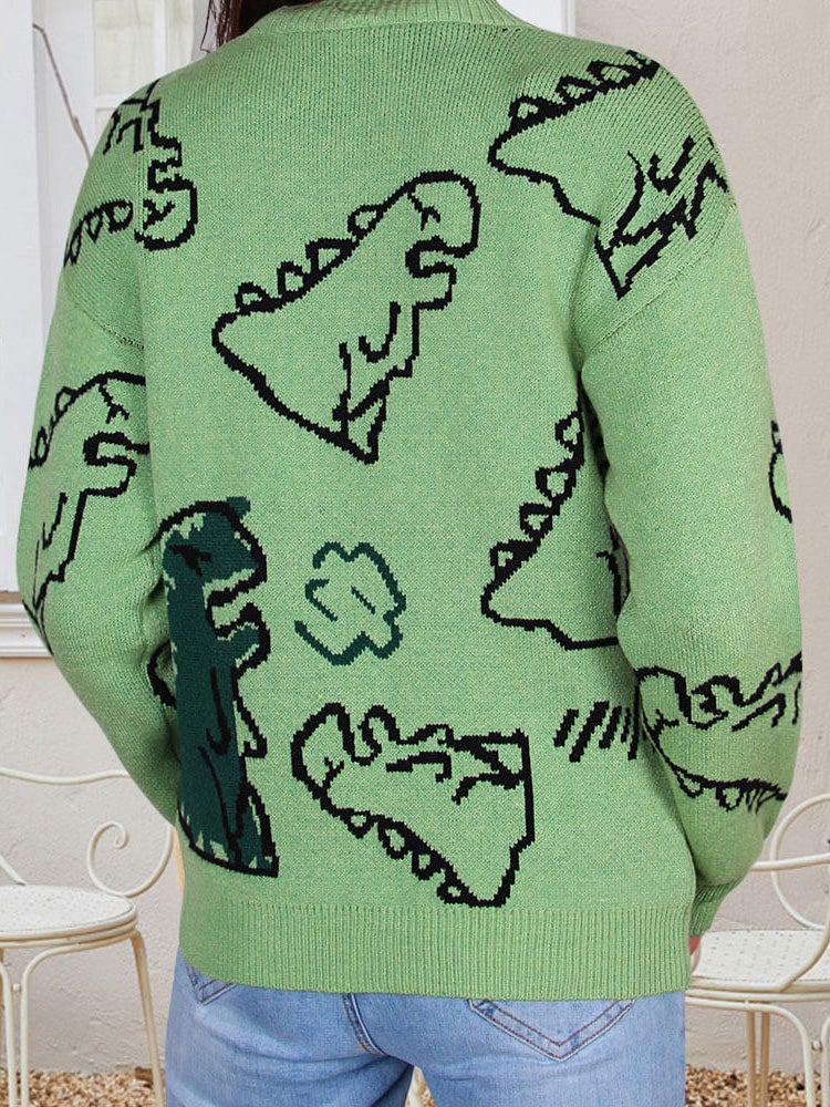 Cartoon Dinosaur Round Neck Long Sleeve Sweater Shopvhs.com
