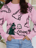 Cartoon Dinosaur Round Neck Long Sleeve Sweater Shopvhs.com