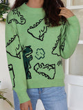 Cartoon Dinosaur Round Neck Long Sleeve Sweater Shopvhs.com