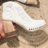 Casual Embroidery Acrylic High Heel Ankle Boots Shopvhs.com