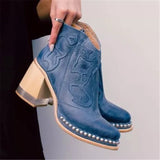 Casual Embroidery Acrylic High Heel Ankle Boots Shopvhs.com