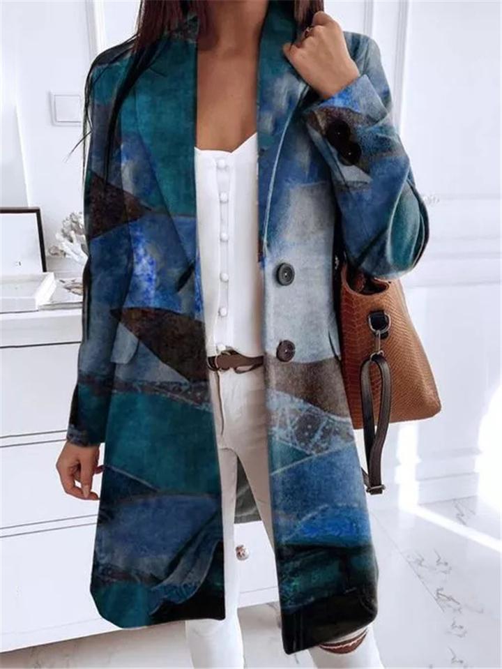 Casual Fit Lapel Collar Button Up Long Sleeve Printed Woolen Coat Shopvhs.com