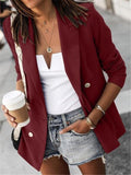 Casual Fit Lapel Collar Solid Color Button Up Blazer Coat