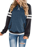 Casual Fit Long Sleeve Round Neck Front Pocket Striped Pullover Tops Shopvhs.com