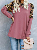 Casual Fit Long Sleeve Round Neck Leopard Pattern Pullover Tops Shopvhs.com