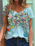 Casual Fit Pullover V Neck Short Sleeve Floral Printed T-Shirt Shopvhs.com