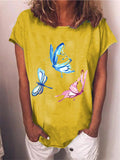 Casual Fit Round Neck Butterfly Printed Short Sleeve Pullover T-Shirt Shopvhs.com
