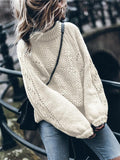 Casual Fit Round Neck Elastic Cuff Cable Knit Sweaters Shopvhs.com