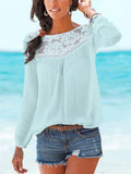 Casual Fit Round Neck Floral Lace Pullover Long Sleeve Blouse Shopvhs.com