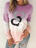 Casual Fit Round Neck Heart Printed Tie-Dye Long Sleeve Tops Shopvhs.com