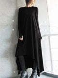 Casual Fit Round Neck Long Sleeve Asymmetric Hem Solid Maxi Dress Shopvhs.com