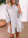 Casual Fit Round Neck Long Sleeve Ruffle Hem Pullover Dress Shopvhs.com