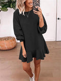 Casual Fit Round Neck Long Sleeve Ruffle Hem Pullover Dress Shopvhs.com
