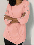 Casual Fit Round Neck Long Sleeve Solid Color Chiffon Pullover Tops Shopvhs.com