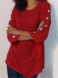 Casual Fit Round Neck Long Sleeve Solid Color Chiffon Pullover Tops Shopvhs.com