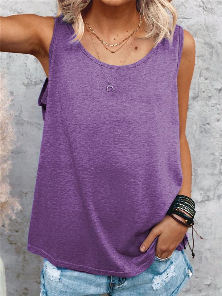 Casual Fit Round Neck Solid Color Basic Tank Tops Shopvhs.com