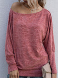 Casual Fit Round Neck Solid Color Long Sleeve Basic Pullover Tops Shopvhs.com