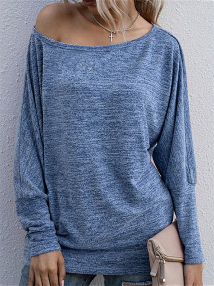 Casual Fit Round Neck Solid Color Long Sleeve Basic Pullover Tops Shopvhs.com