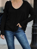 Casual Fit Round Neck Solid Color Long Sleeve Pullover Shirt Shopvhs.com