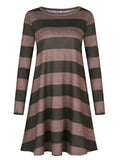 Casual Fit Round Neck Striped Long Sleeve Midi Length Dress Shopvhs.com