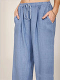 Casual Fit Solid Color Cotton Linen Drawstring Elastic Waist Pocket Trousers Shopvhs.com