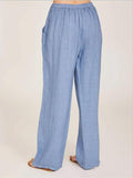 Casual Fit Solid Color Cotton Linen Drawstring Elastic Waist Pocket Trousers Shopvhs.com