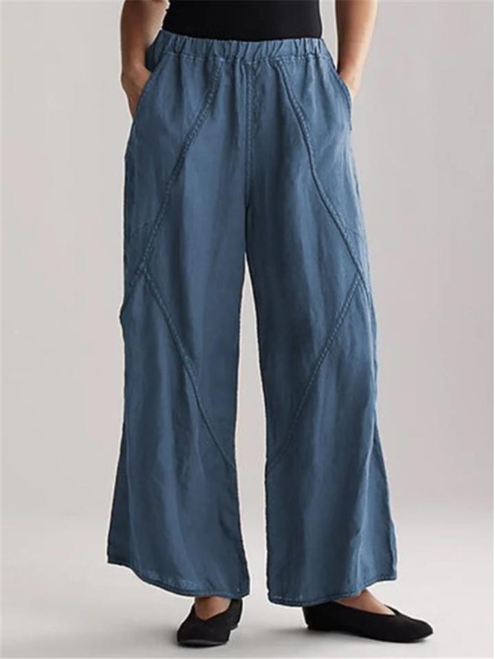 Casual Fit Solid Color Elastic Waist Cotton Linen Wide Leg Pants Shopvhs.com