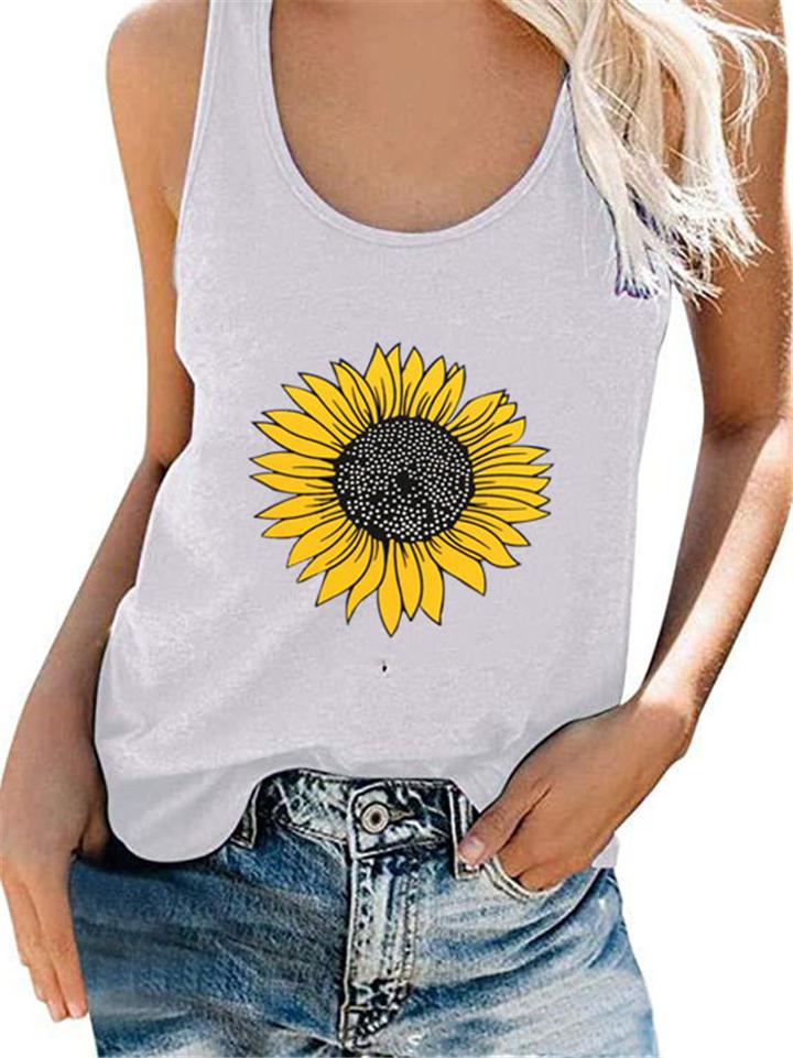 Casual Fit Sunflower Scoop Neck Sleeveless Tank Top Shopvhs.com