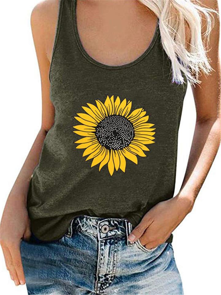 Casual Fit Sunflower Scoop Neck Sleeveless Tank Top Shopvhs.com