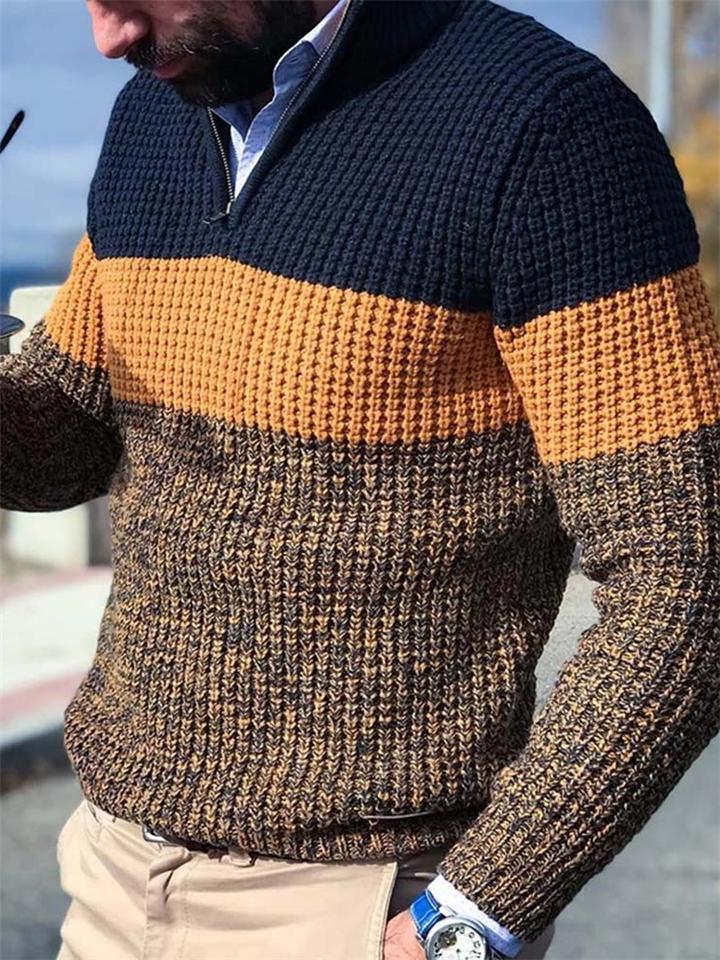Casual Fit V Neck Long Sleeve Color Block Cable Knit Sweater Shopvhs.com