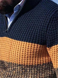 Casual Fit V Neck Long Sleeve Color Block Cable Knit Sweater Shopvhs.com