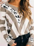 Casual Fit V Neck Printed Long Sleeve Striped Knitted Pullover Tops Shopvhs.com