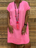 Casual Fit V Neck Short Sleeve Solid Color Midi Dress Shopvhs.com