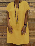 Casual Fit V Neck Short Sleeve Solid Color Midi Dress Shopvhs.com