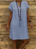 Casual Fit V Neck Short Sleeve Solid Color Midi Dress Shopvhs.com