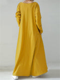 Casual Fit V Neck Solid Color Long Sleeve Pocket Maxi Dress Shopvhs.com
