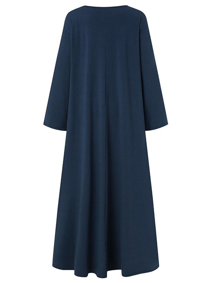 Casual Fit V Neck Solid Color Long Sleeve Pocket Maxi Dress Shopvhs.com