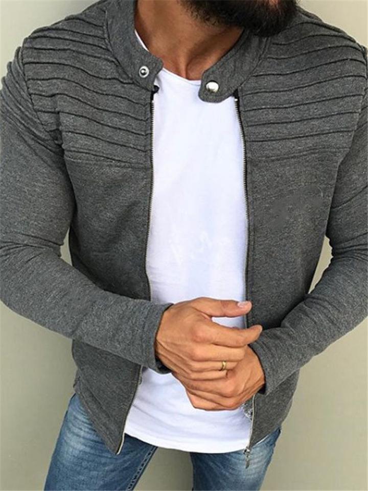 Casual Fit Zipper Closure Solid Color Long Sleeve Jacket Shopvhs.com