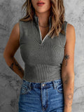 Casual Half Turtleneck Zip Sleeveless Tank Top Shopvhs.com