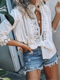 Casual Lace Mid Sleeve Blouse Shopvhs.com