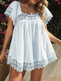 Casual Lace Square Neck Short Sleeve Blouse Shopvhs.com