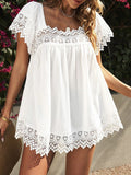 Casual Lace Square Neck Short Sleeve Blouse Shopvhs.com
