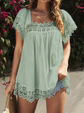 Casual Lace Square Neck Short Sleeve Blouse Shopvhs.com