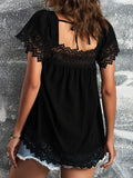 Casual Lace Square Neck Short Sleeve Blouse Shopvhs.com