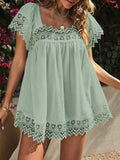 Casual Lace Square Neck Short Sleeve Blouse Shopvhs.com
